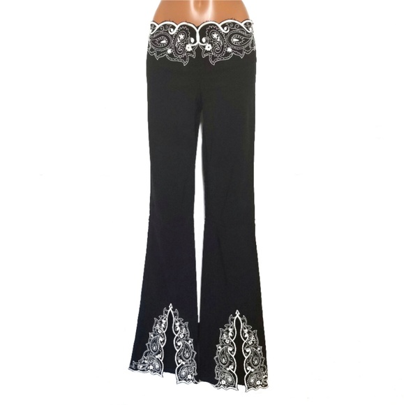 bebe Pants - Bebe Black & White Floral Embroidered Waist Pant 6